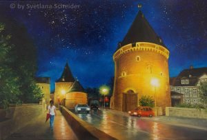 "Frische Der Nacht" (Goslar, Breites Tor) Ölgemälde, 50 x 60 cm, 2016