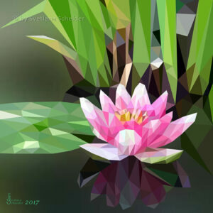 "Lotusblüte" in Low Poly Art, Vektorgrafik, Digitaldruck auf Leinwand mit Keilrahmen, 40 x 40 cm, 2017
